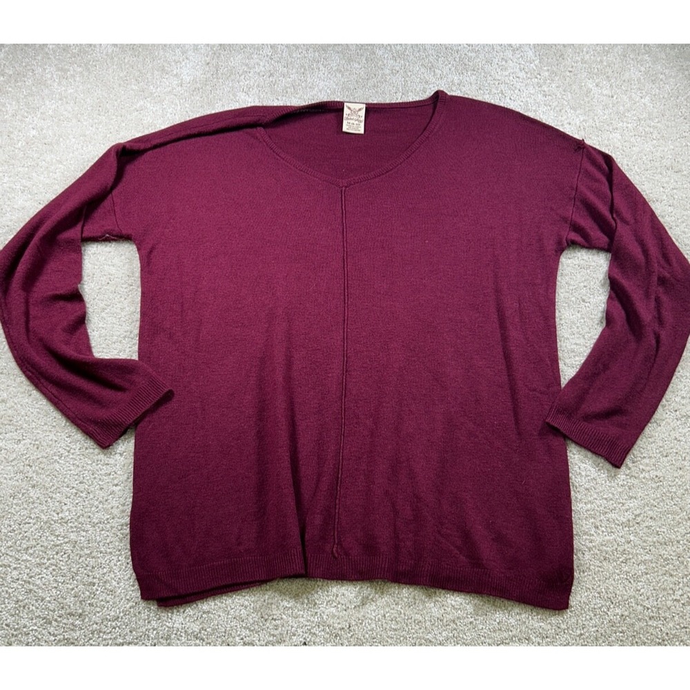 Faded Glory Womens Size M (8-10) Burgundy Long Sleeve V-Neck‎ Sweater